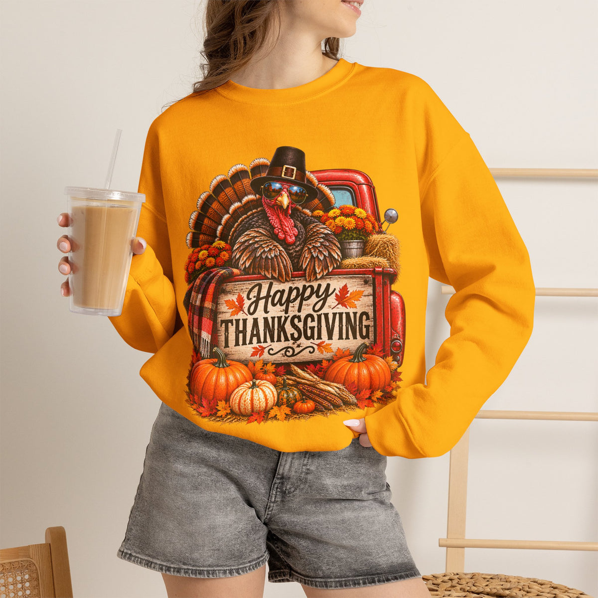 Happy Thanksgiving Turkey Sweatshirt — Fall Pumpkin Harvest Crewneck