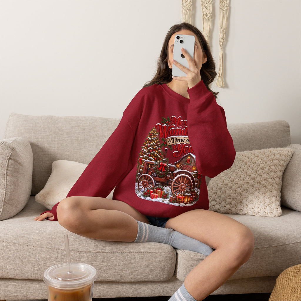 Most Wonderful Time of the Year Sweatshirt | Christmas Vintage Wagon Tree Design