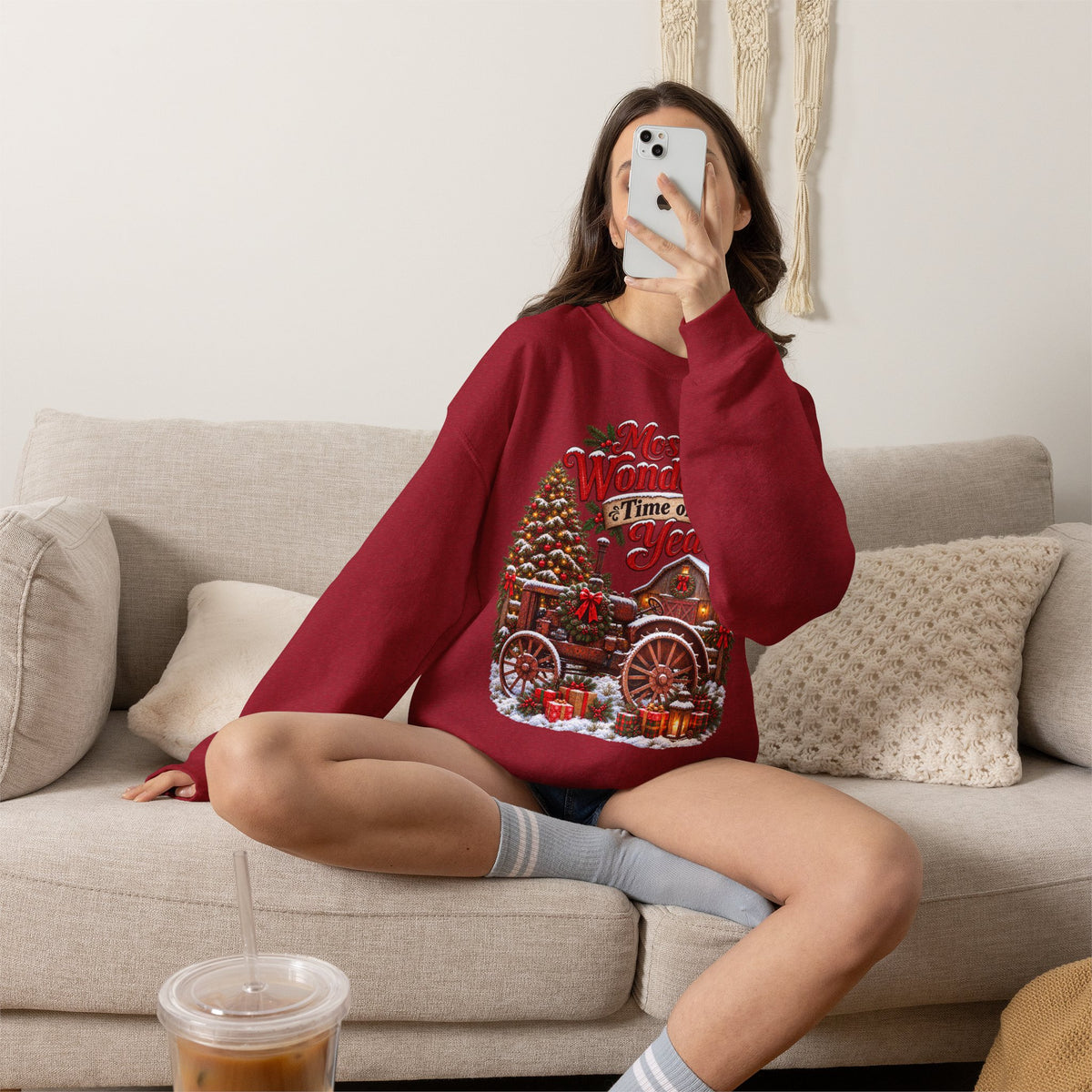 Most Wonderful Time of the Year Sweatshirt | Christmas Vintage Wagon Tree Design