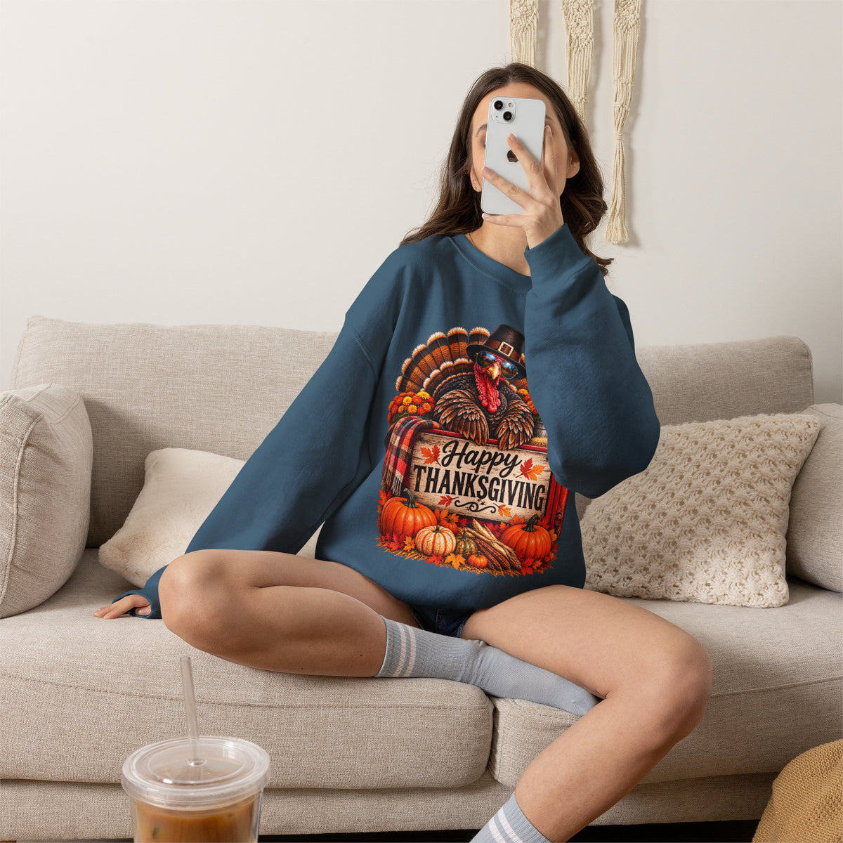 Happy Thanksgiving Turkey Sweatshirt — Fall Pumpkin Harvest Crewneck