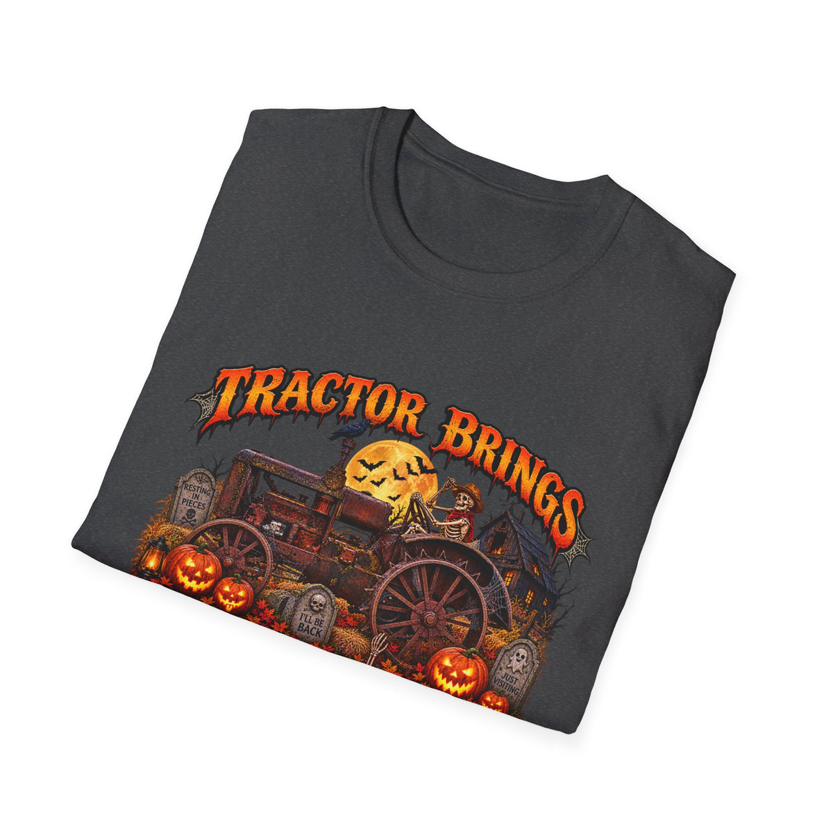 Tractor Brings Halloween Vibes T-Shirt | Pumpkin Farm Tractor Halloween Tee