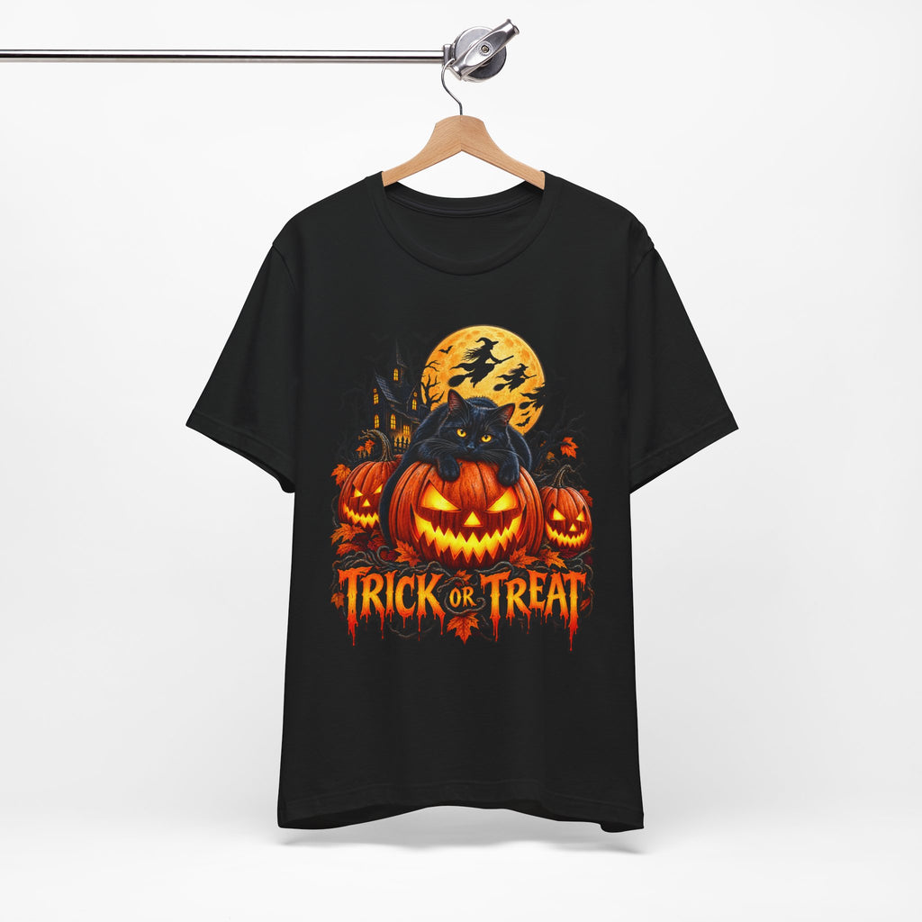 Trick or Treat Jack-O'-Lanterns Pumpkin Cat T-Shirt | Halloween Tee, Spooky Haunted Moon