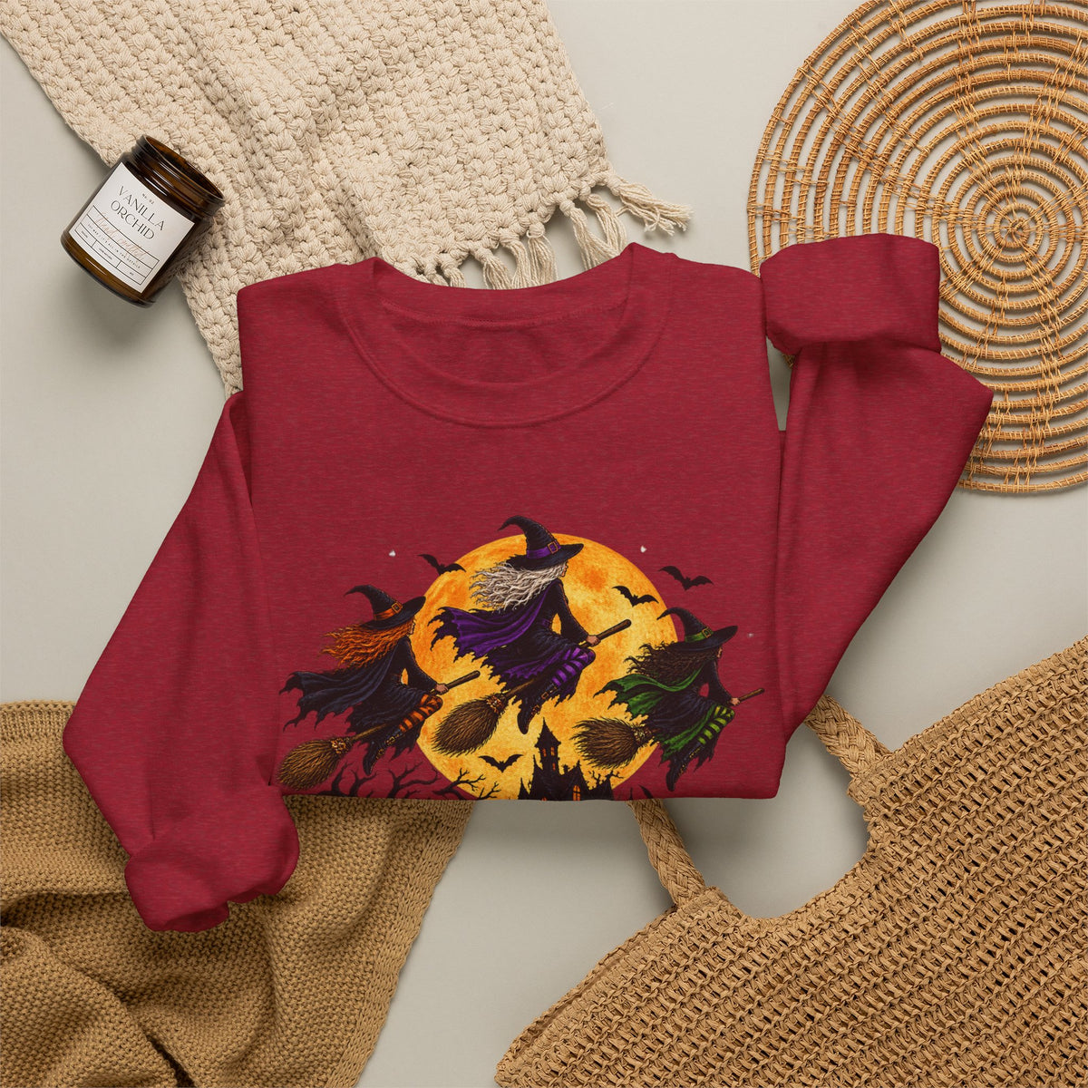 Witching You a Happy Halloween Crewneck Sweatshirt | Halloween Skull Moon Design