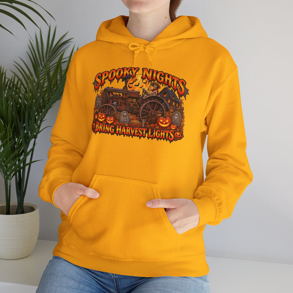 Spooky Nights Bring Harvest Lights Hoodie | Halloween Pumpkin Wagon Sweatshirt