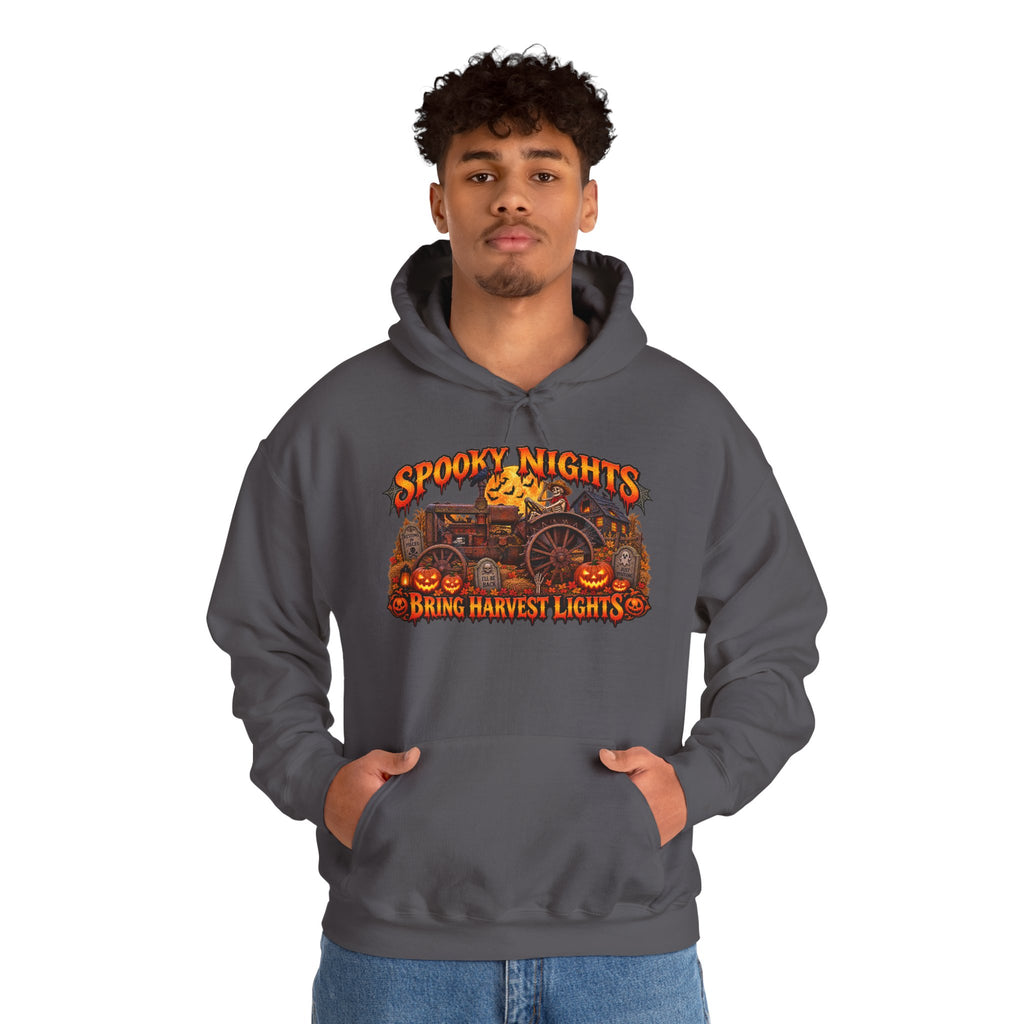 Spooky Nights Bring Harvest Lights Hoodie | Halloween Pumpkin Wagon Sweatshirt