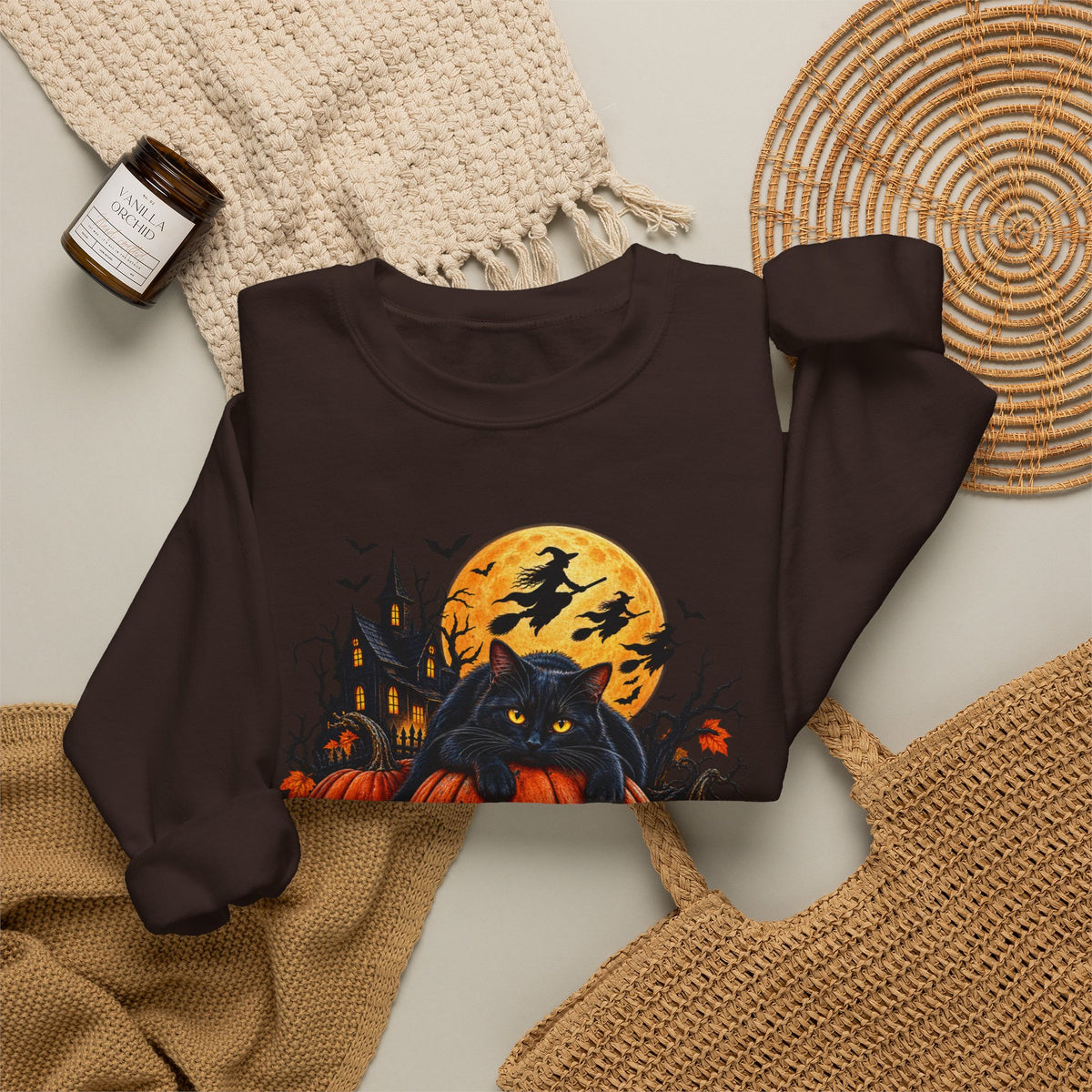 Trick or Treat Pumpkin Cat Sweatshirt | Halloween Jack-O'-Lantern Crewneck