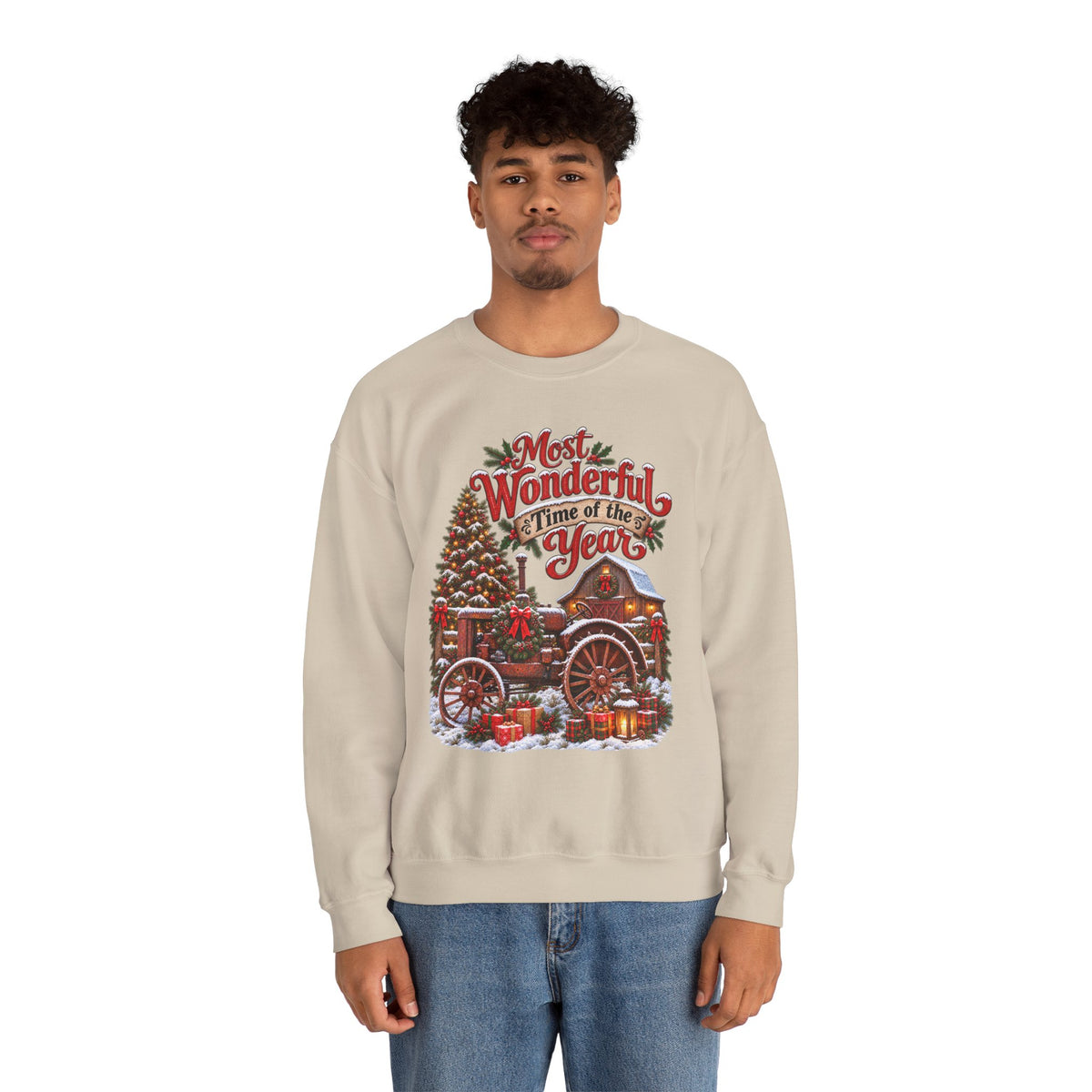 Most Wonderful Time of the Year Sweatshirt | Christmas Vintage Wagon Tree Design