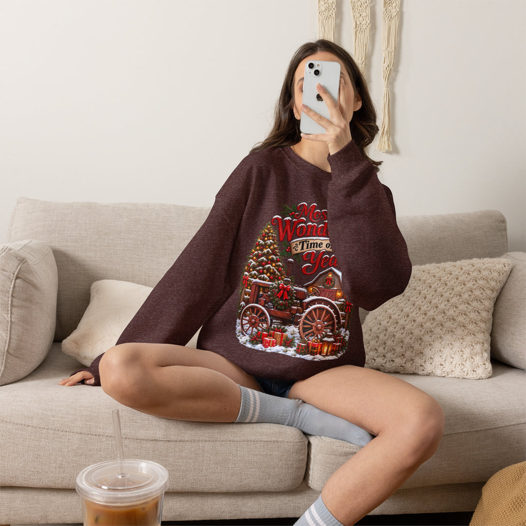 Most Wonderful Time of the Year Sweatshirt | Christmas Vintage Wagon Tree Design
