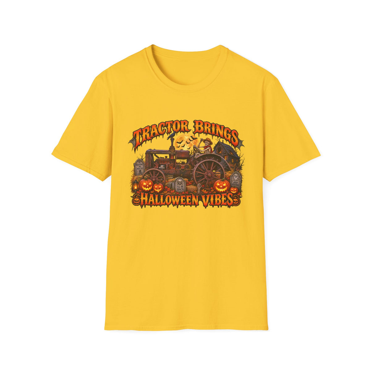 Tractor Brings Halloween Vibes T-Shirt | Pumpkin Farm Tractor Halloween Tee