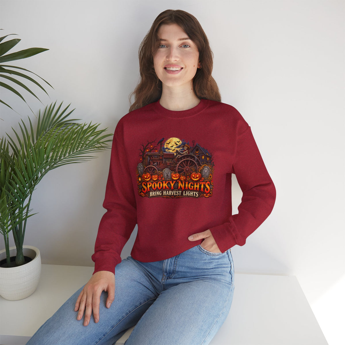 Spooky Nights Harvest Lights sweatshirt | Halloween pumpkin moon crewneck