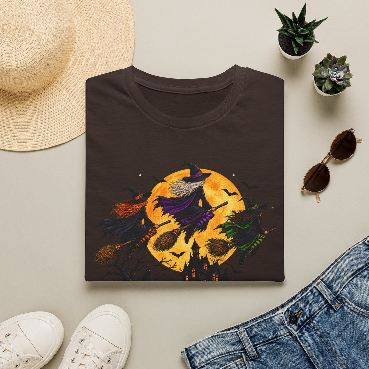 Witching You a Happy Halloween T-Shirt | Witch, Bats, Pumpkin, Moon