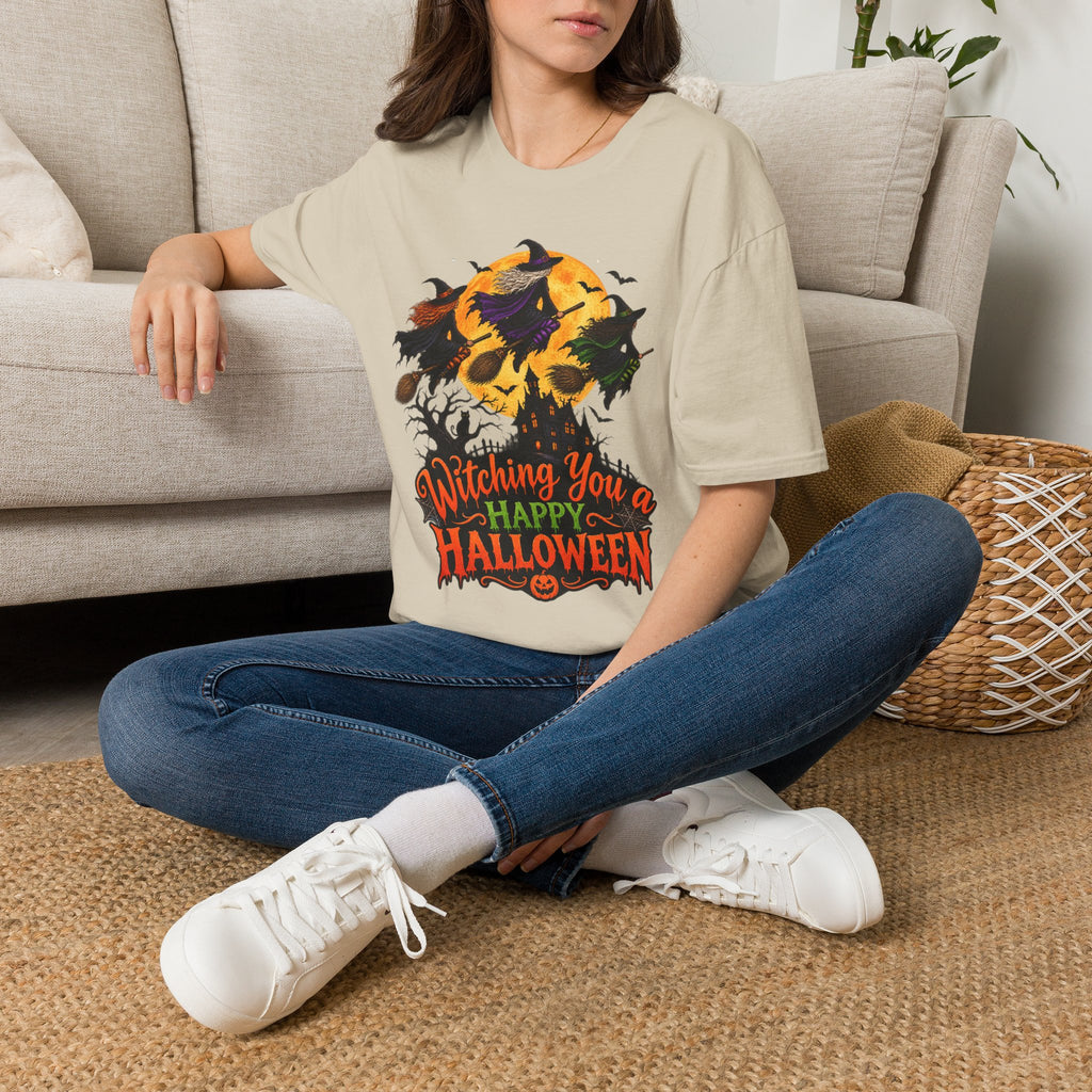 Witching You a Happy Halloween T-Shirt | Witch, Bats, Pumpkin, Moon