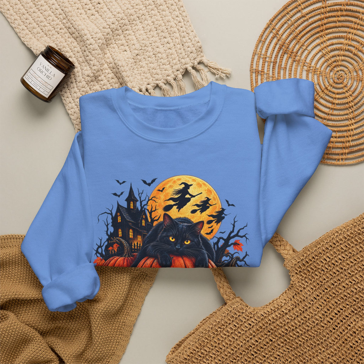 Trick or Treat Pumpkin Cat Sweatshirt | Halloween Jack-O'-Lantern Crewneck