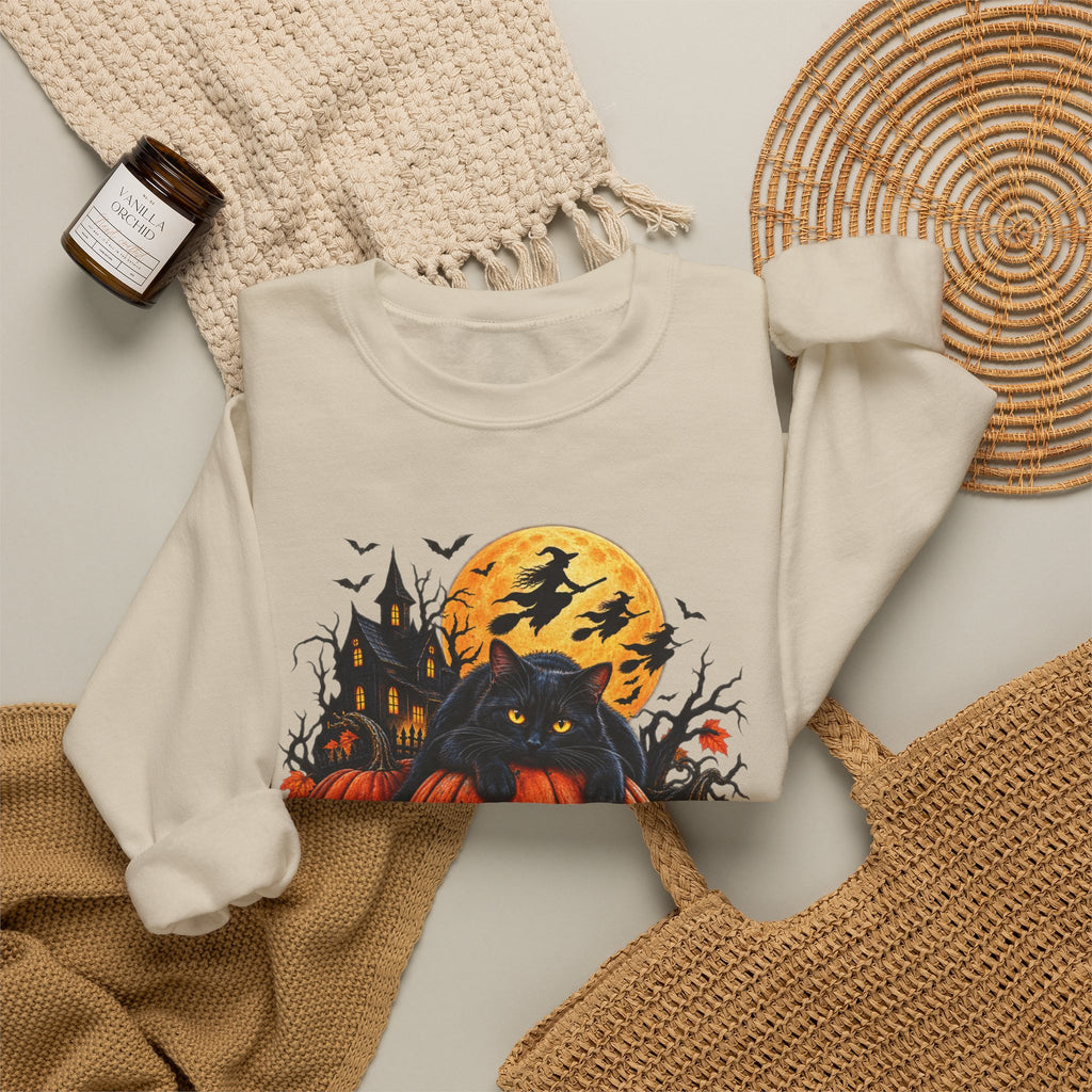 Trick or Treat Pumpkin Cat Sweatshirt | Halloween Jack-O'-Lantern Crewneck