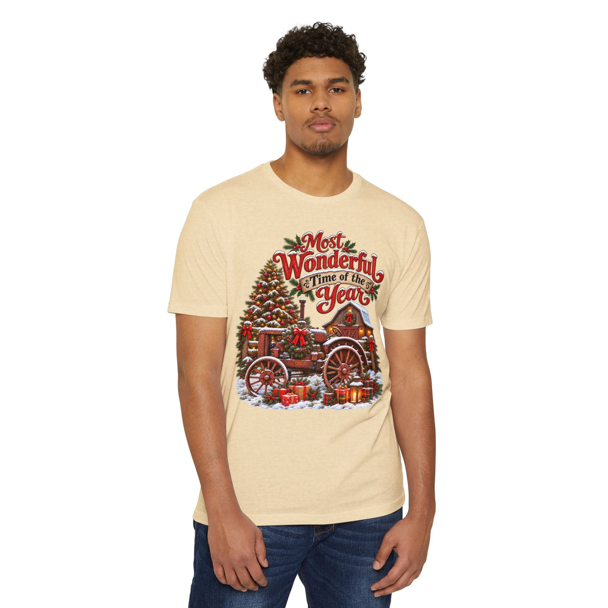 Most Wonderful Time of the Year Christmas T-Shirt | Vintage Holiday Wagon Design