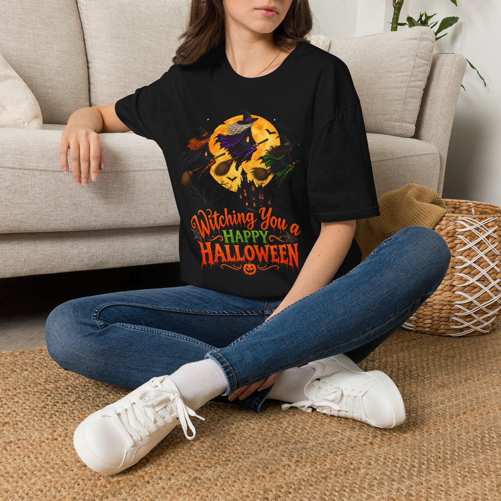 Witching You a Happy Halloween T-Shirt | Witch, Bats, Pumpkin, Moon