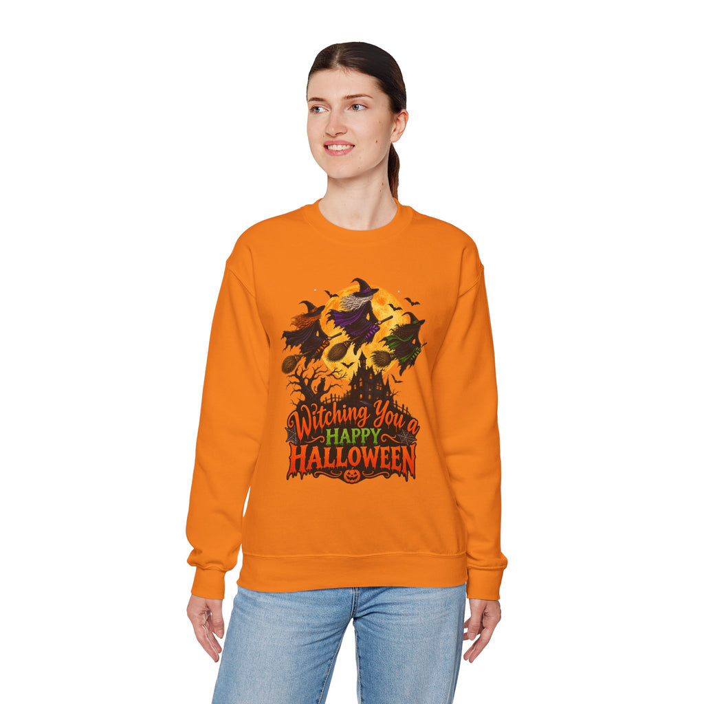 Witching You a Happy Halloween Crewneck Sweatshirt | Halloween Skull Moon Design