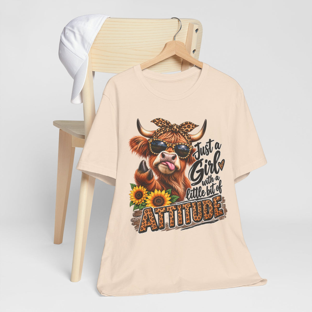 Girl With Attitude Cow Graphic Tee – "Just a Girl with a Little Bit of Attitude" Sunflower Shirt