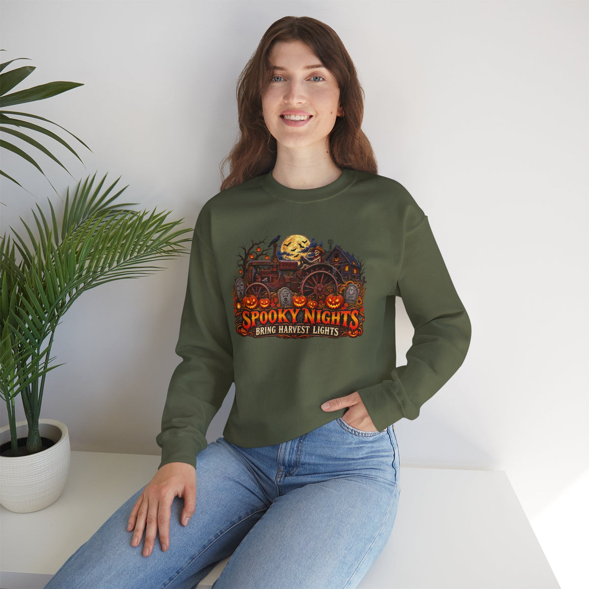 Spooky Nights Harvest Lights sweatshirt | Halloween pumpkin moon crewneck