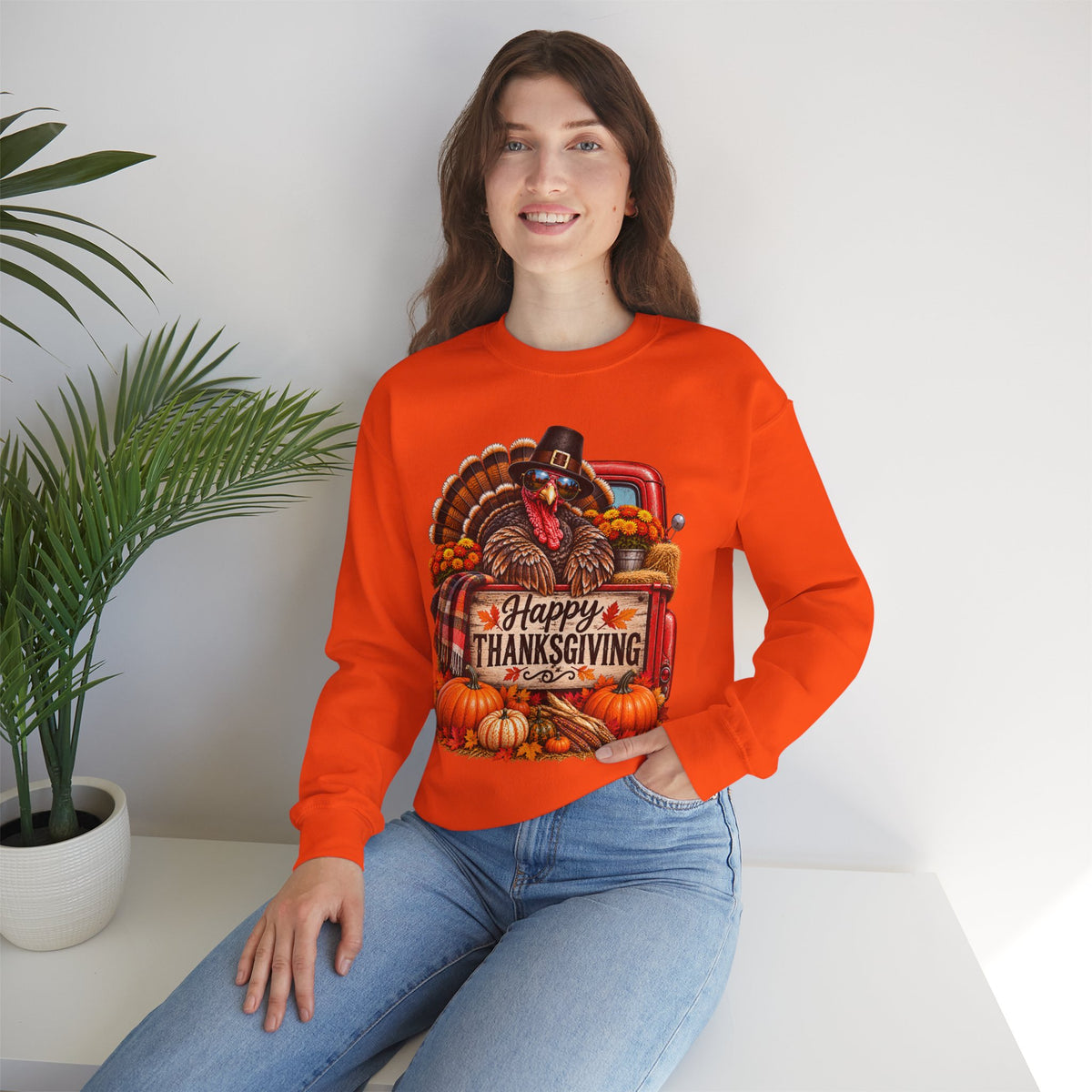 Happy Thanksgiving Turkey Sweatshirt — Fall Pumpkin Harvest Crewneck