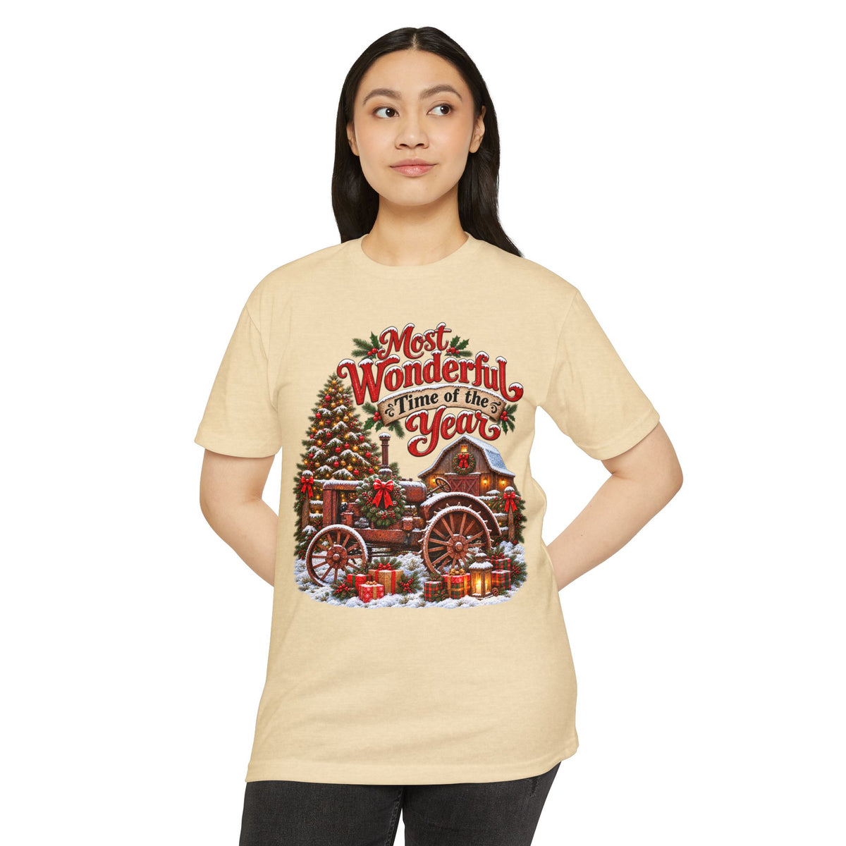 Most Wonderful Time of the Year Christmas T-Shirt | Vintage Holiday Wagon Design