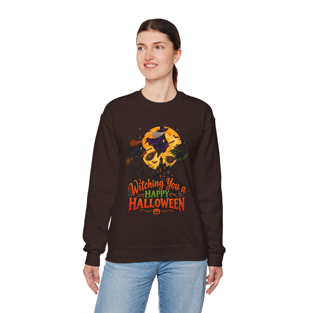 Witching You a Happy Halloween Crewneck Sweatshirt | Halloween Skull Moon Design