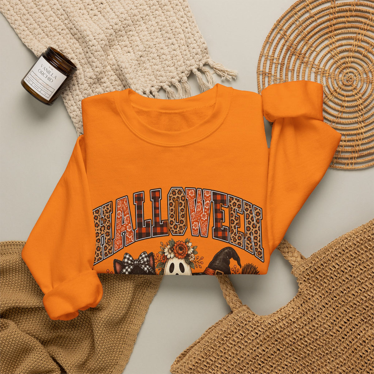 Halloween Vibes Sweatshirt — Cute Ghost & Black Cat Fall Crewneck