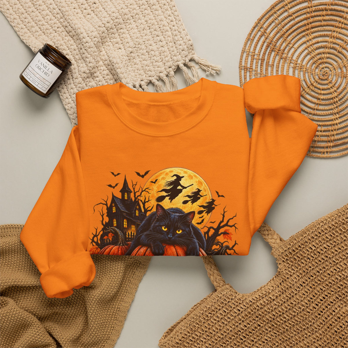 Trick or Treat Pumpkin Cat Sweatshirt | Halloween Jack-O'-Lantern Crewneck