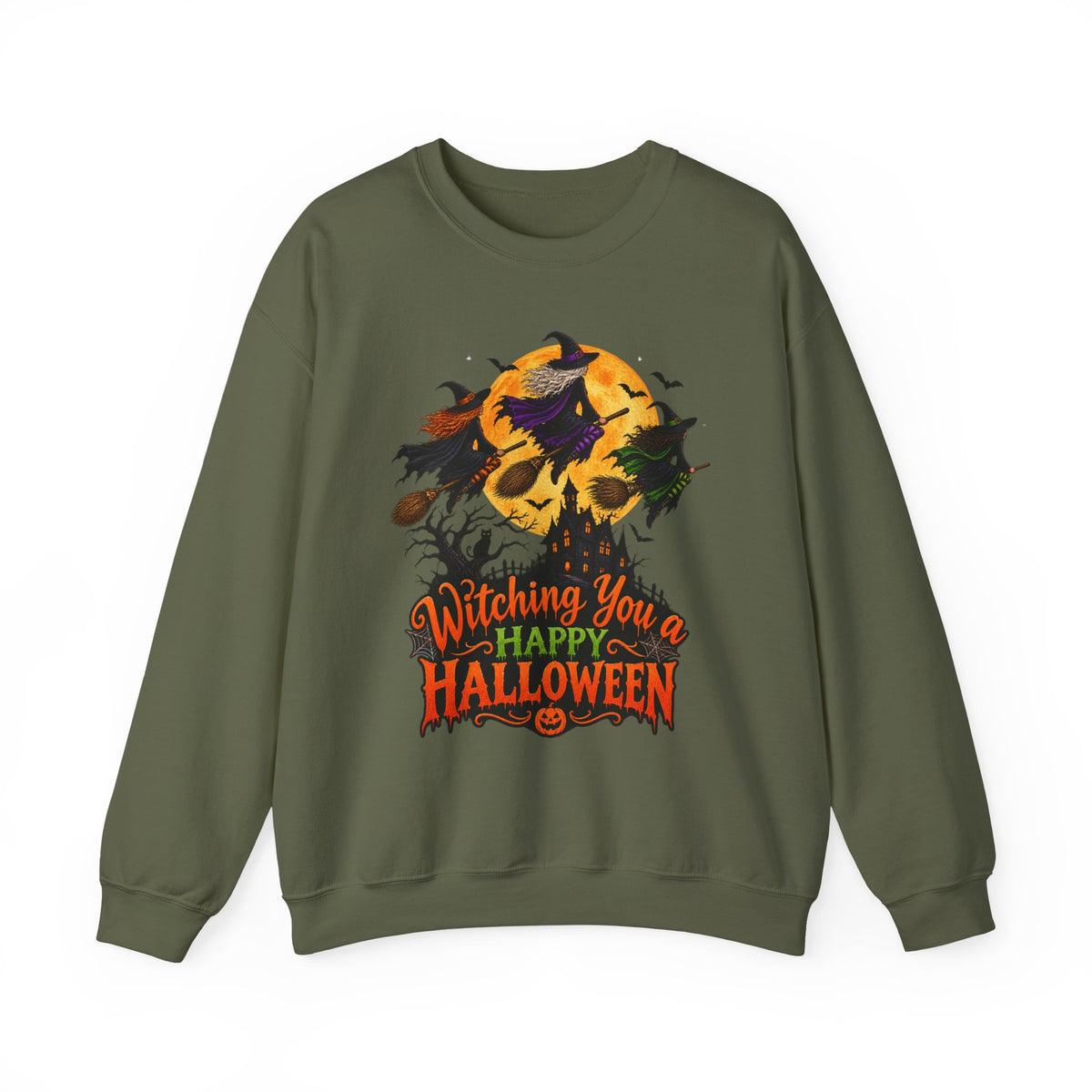 Witching You a Happy Halloween Crewneck Sweatshirt | Halloween Skull Moon Design