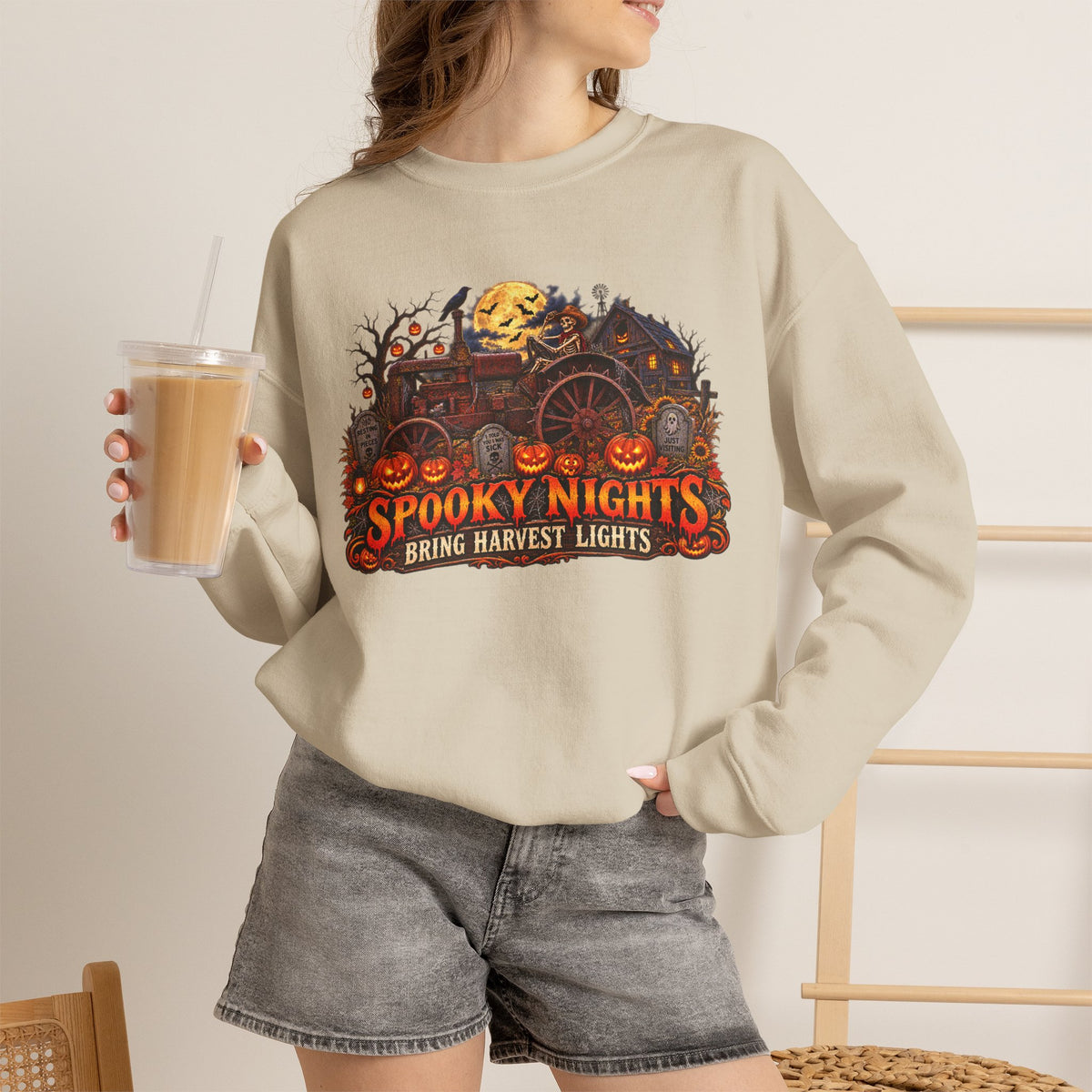 Spooky Nights Harvest Lights sweatshirt | Halloween pumpkin moon crewneck