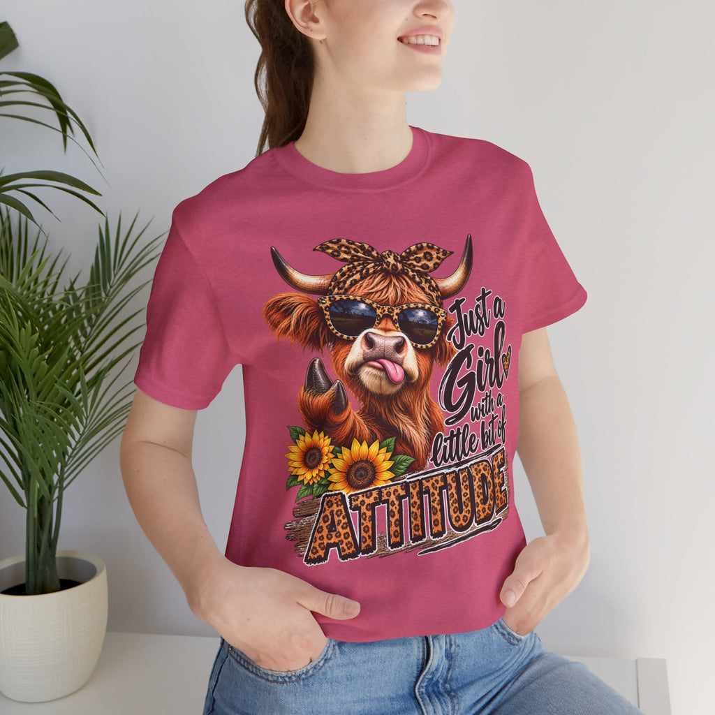 Girl With Attitude Cow Graphic Tee – "Just a Girl with a Little Bit of Attitude" Sunflower Shirt