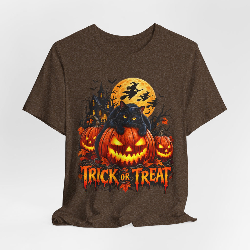 Trick or Treat Jack-O'-Lanterns Pumpkin Cat T-Shirt | Halloween Tee, Spooky Haunted Moon