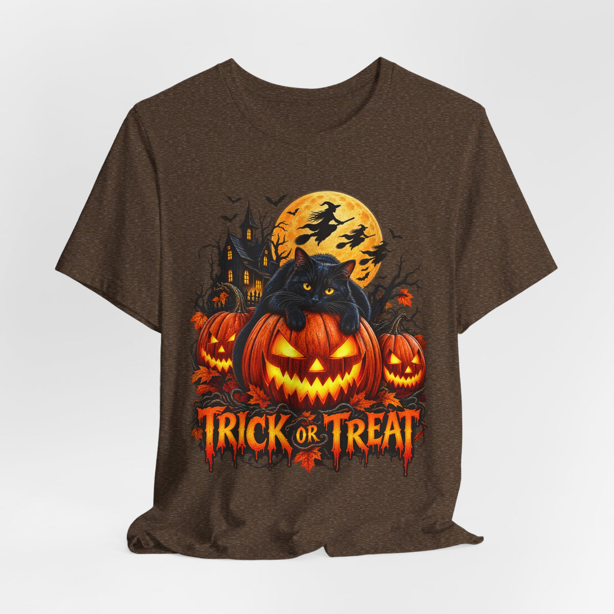 Trick or Treat Jack-O'-Lanterns Pumpkin Cat T-Shirt | Halloween Tee, Spooky Haunted Moon