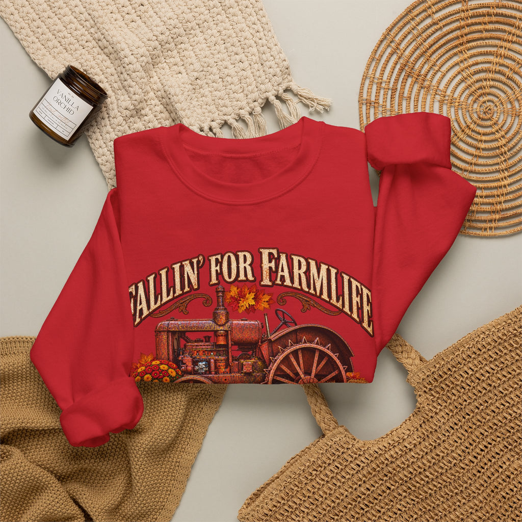 Fallin' for Farm Life Crewneck | Vintage Tractor, Pumpkins, Harvest