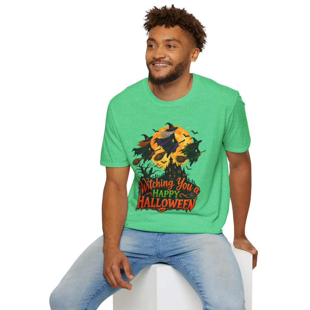 Witching You a Happy Halloween T-Shirt | Witch, Bats, Pumpkin, Moon