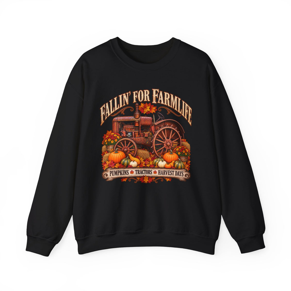 Fallin' for Farm Life Crewneck | Vintage Tractor, Pumpkins, Harvest