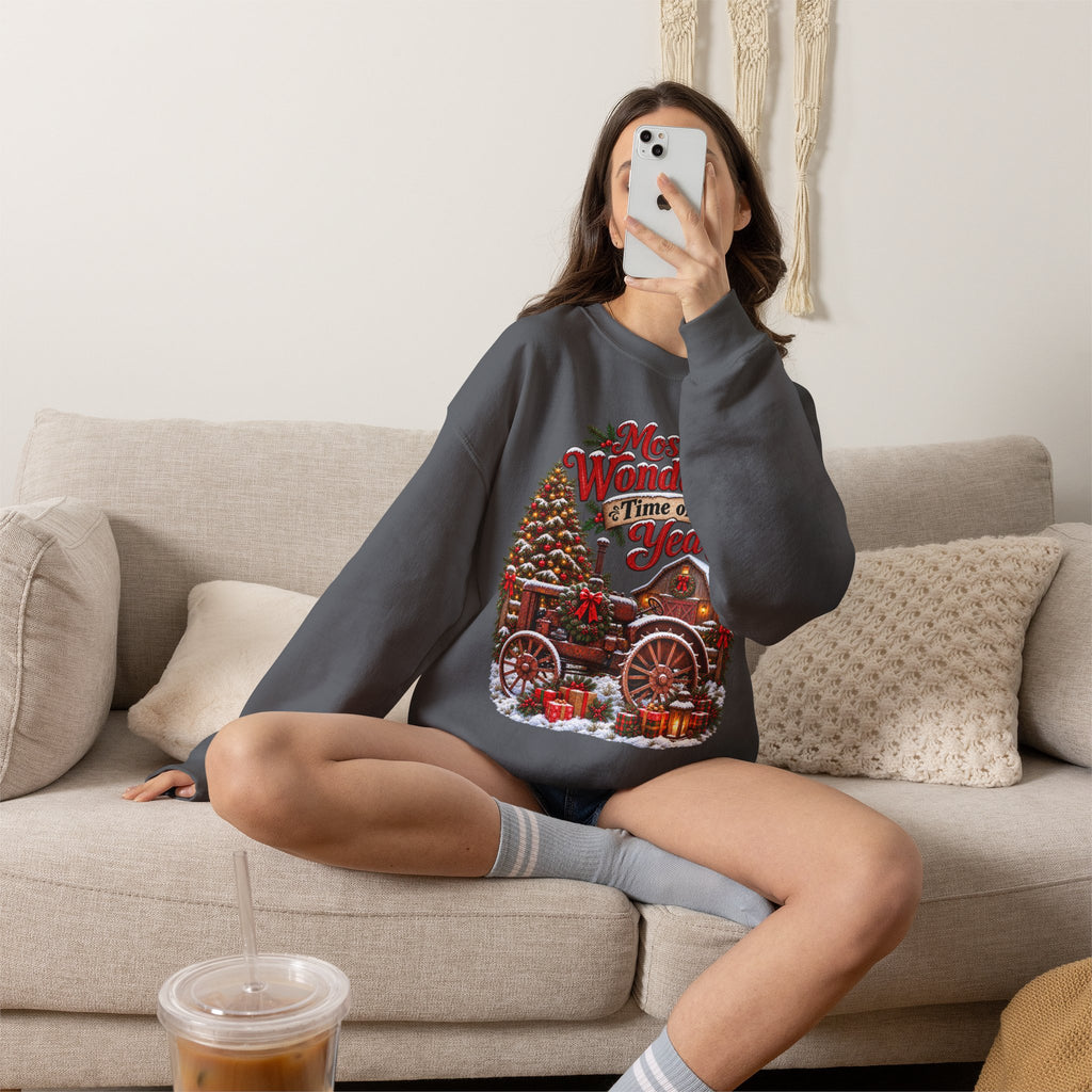 Most Wonderful Time of the Year Sweatshirt | Christmas Vintage Wagon Tree Design