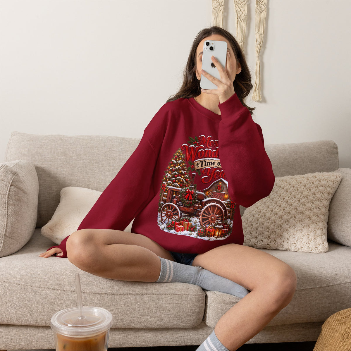 Most Wonderful Time of the Year Sweatshirt | Christmas Vintage Wagon Tree Design