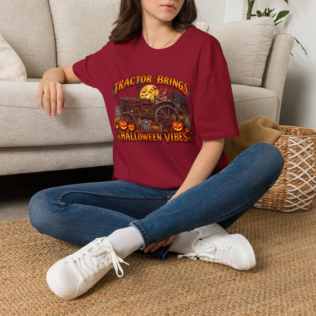 Tractor Brings Halloween Vibes T-Shirt | Pumpkin Farm Tractor Halloween Tee