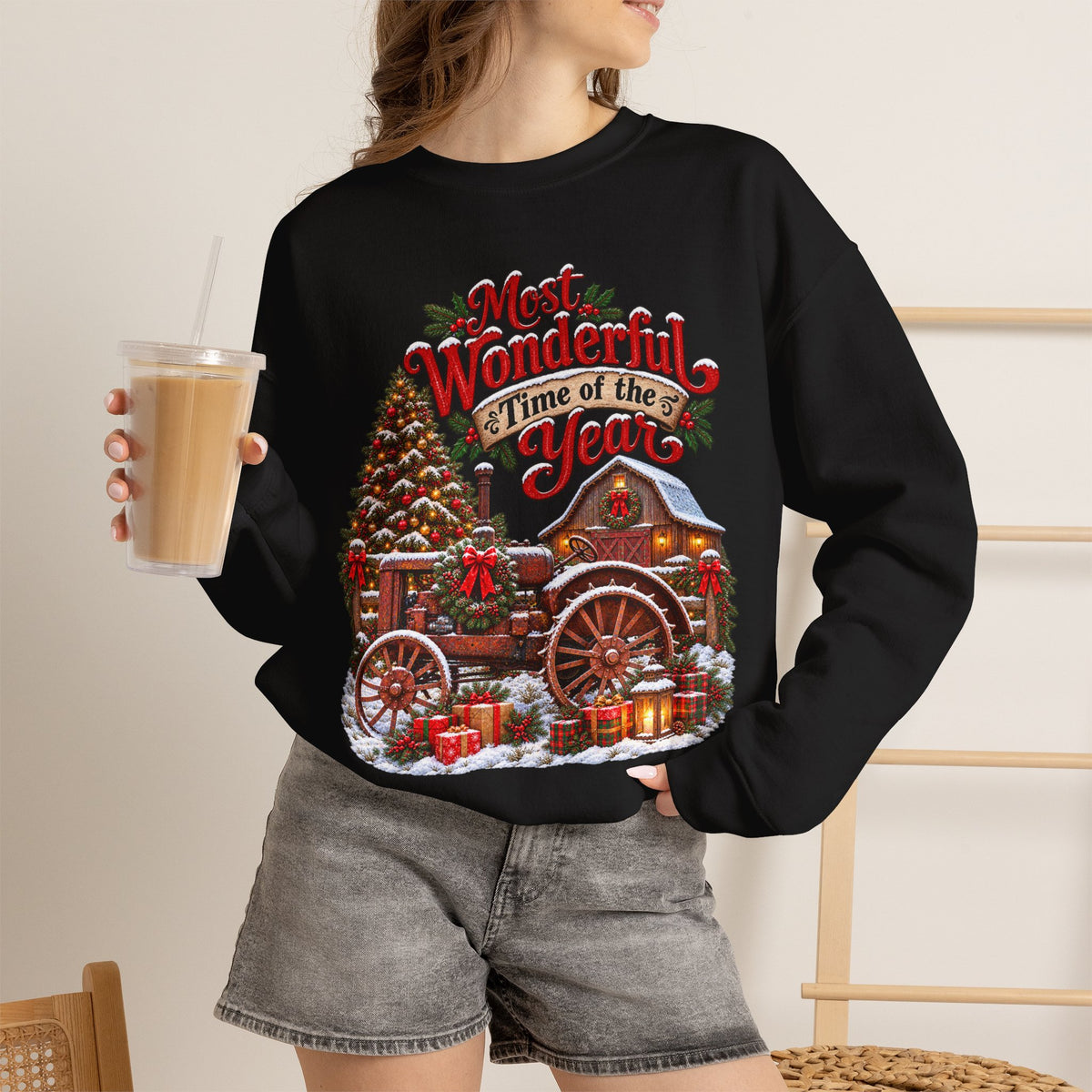 Most Wonderful Time of the Year Sweatshirt | Christmas Vintage Wagon Tree Design