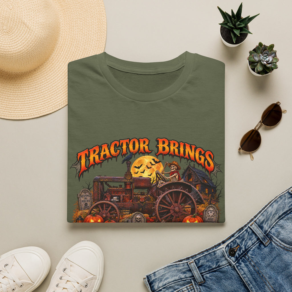 Tractor Brings Halloween Vibes T-Shirt | Pumpkin Farm Tractor Halloween Tee