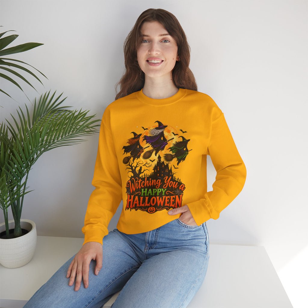 Witching You a Happy Halloween Crewneck Sweatshirt | Halloween Skull Moon Design