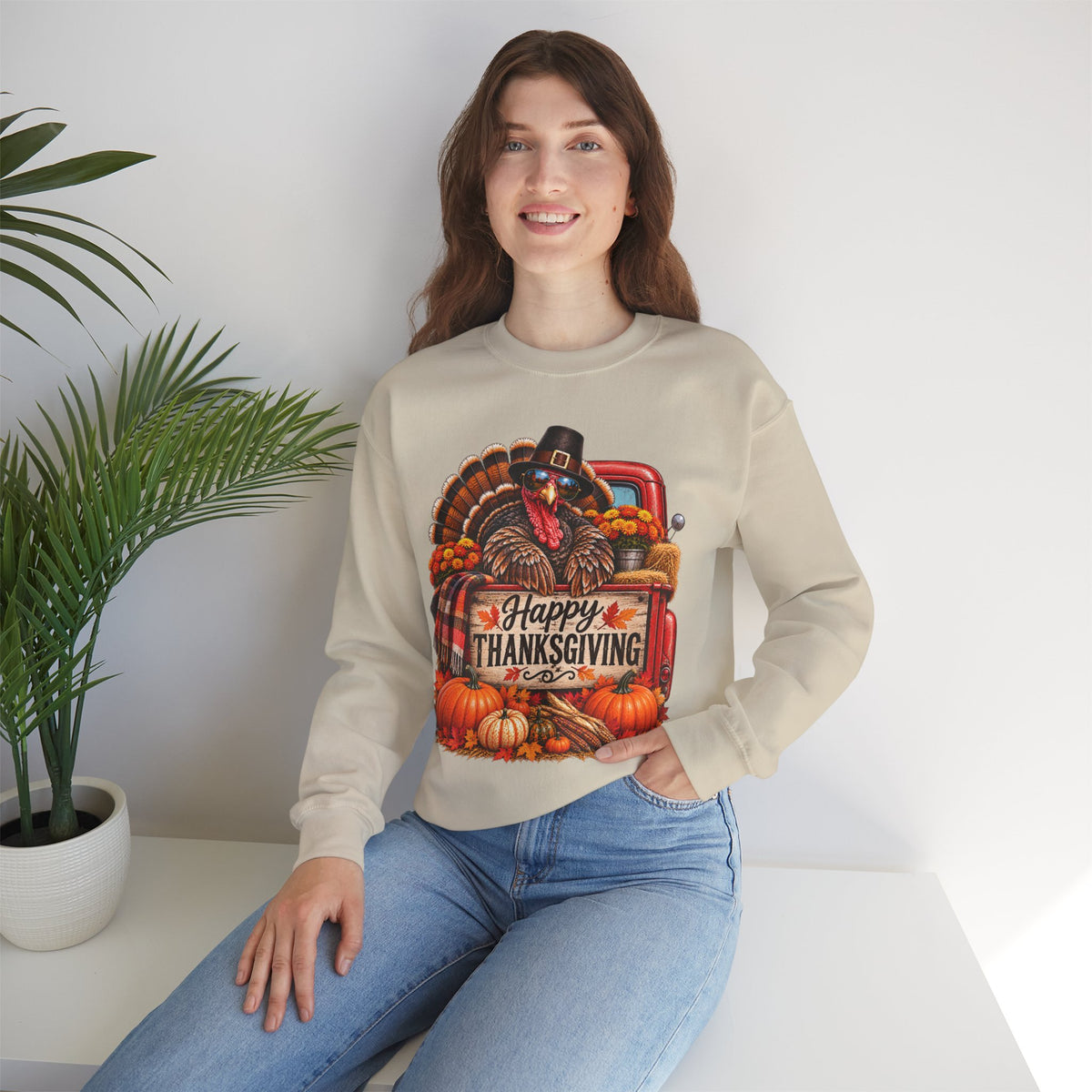 Happy Thanksgiving Turkey Sweatshirt — Fall Pumpkin Harvest Crewneck