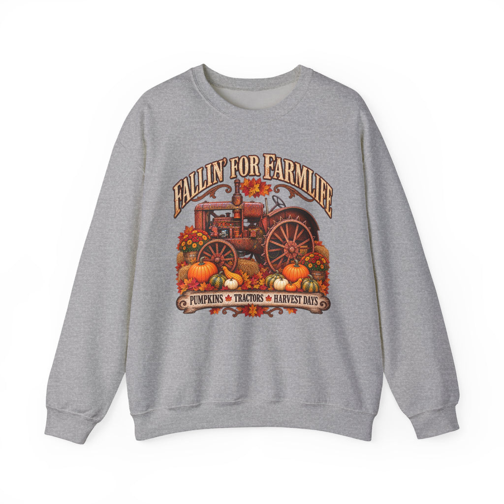 Fallin' for Farm Life Crewneck | Vintage Tractor, Pumpkins, Harvest