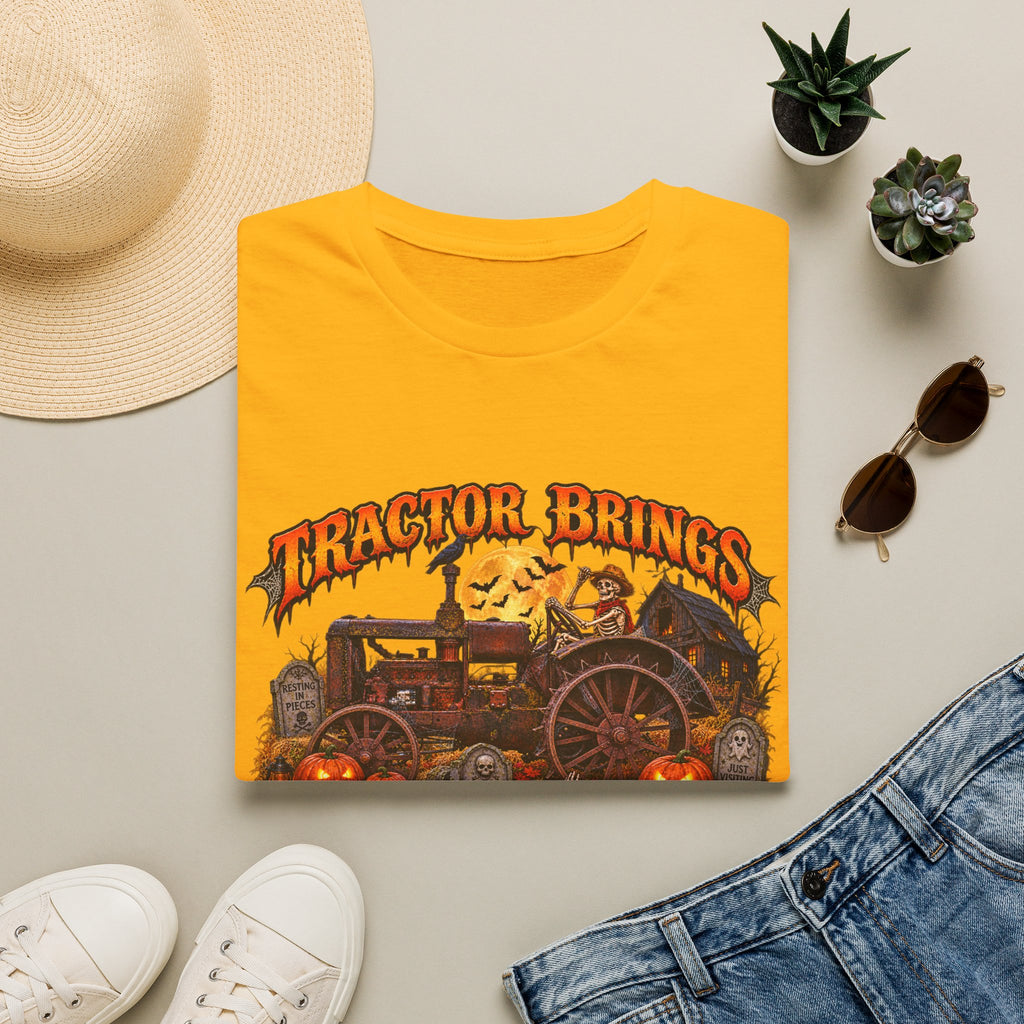 Tractor Brings Halloween Vibes T-Shirt | Pumpkin Farm Tractor Halloween Tee