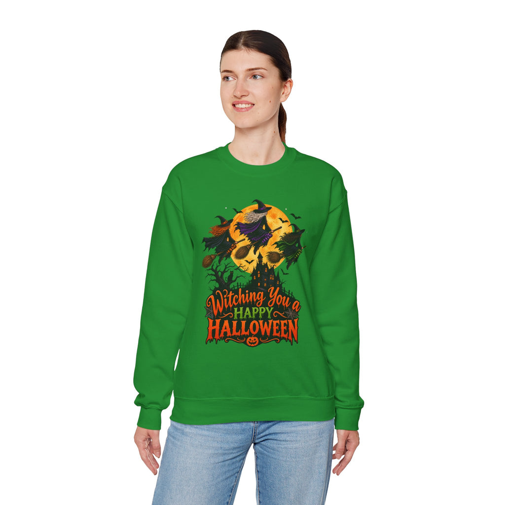 Witching You a Happy Halloween Crewneck Sweatshirt | Halloween Skull Moon Design