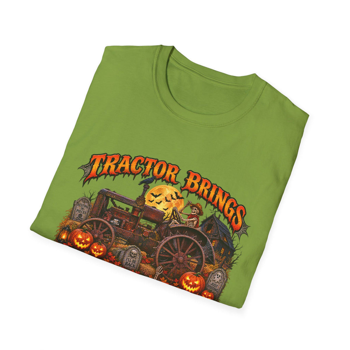 Tractor Brings Halloween Vibes T-Shirt | Pumpkin Farm Tractor Halloween Tee