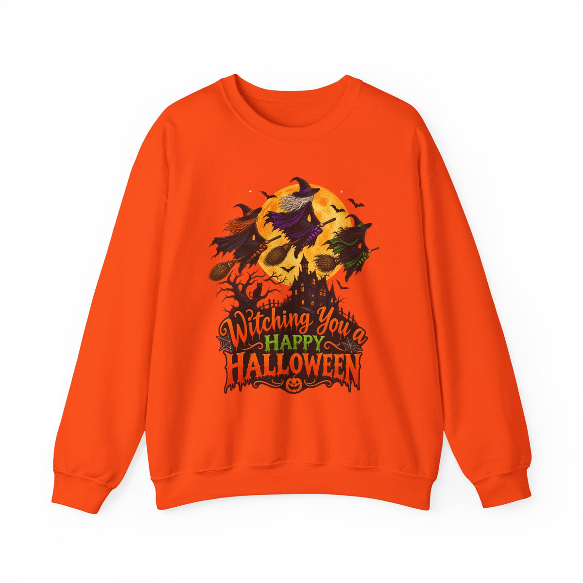 Witching You a Happy Halloween Crewneck Sweatshirt | Halloween Skull Moon Design