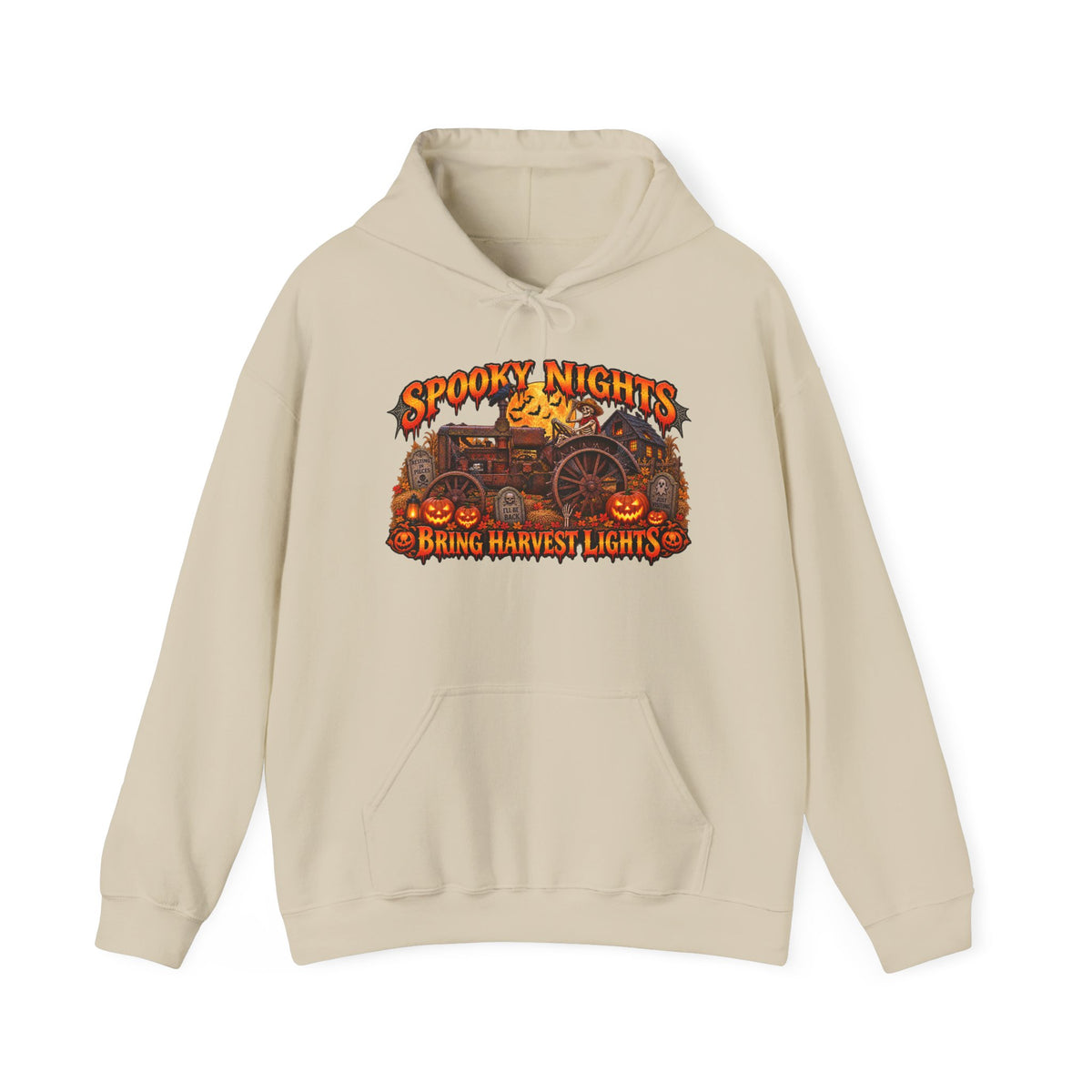 Spooky Nights Bring Harvest Lights Hoodie | Halloween Pumpkin Wagon Sweatshirt