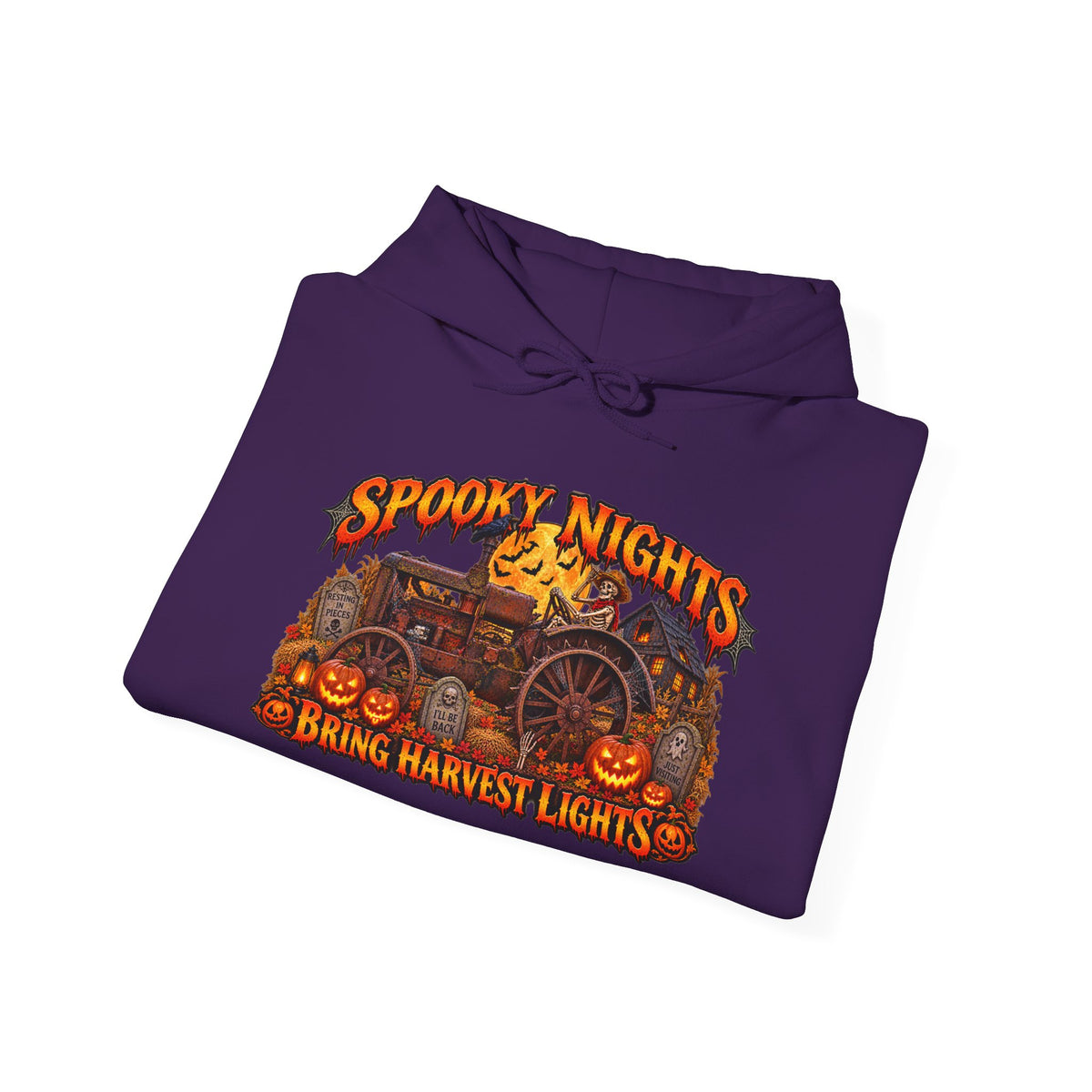 Spooky Nights Bring Harvest Lights Hoodie | Halloween Pumpkin Wagon Sweatshirt